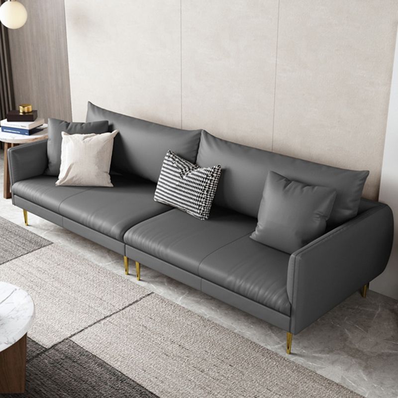 Stationary Leather Sofa Square Arm Standard Glam Settee for Living Room