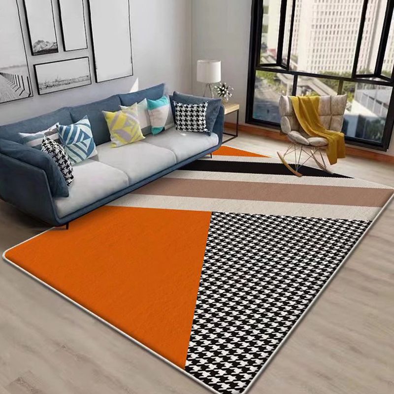 Orange Modern Area Carpet Polyester Graphic Carpet Washable Carpet for Home Decor