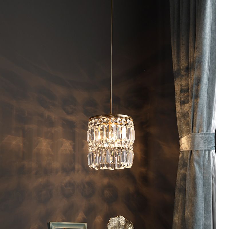 Luz colgante de LED de cristal en la moderna lámpara colgante cilíndrica de hierro forjado para el comedor