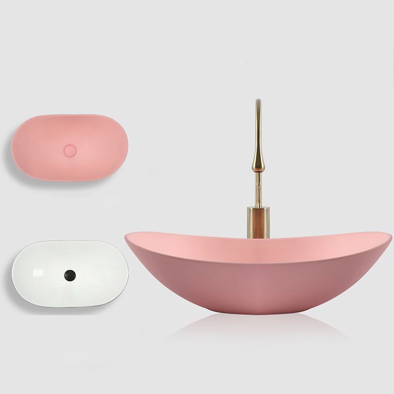 Modern Bathroom Sink Porcelain Oval with Basin and Faucet Vessel Lavatory Sink