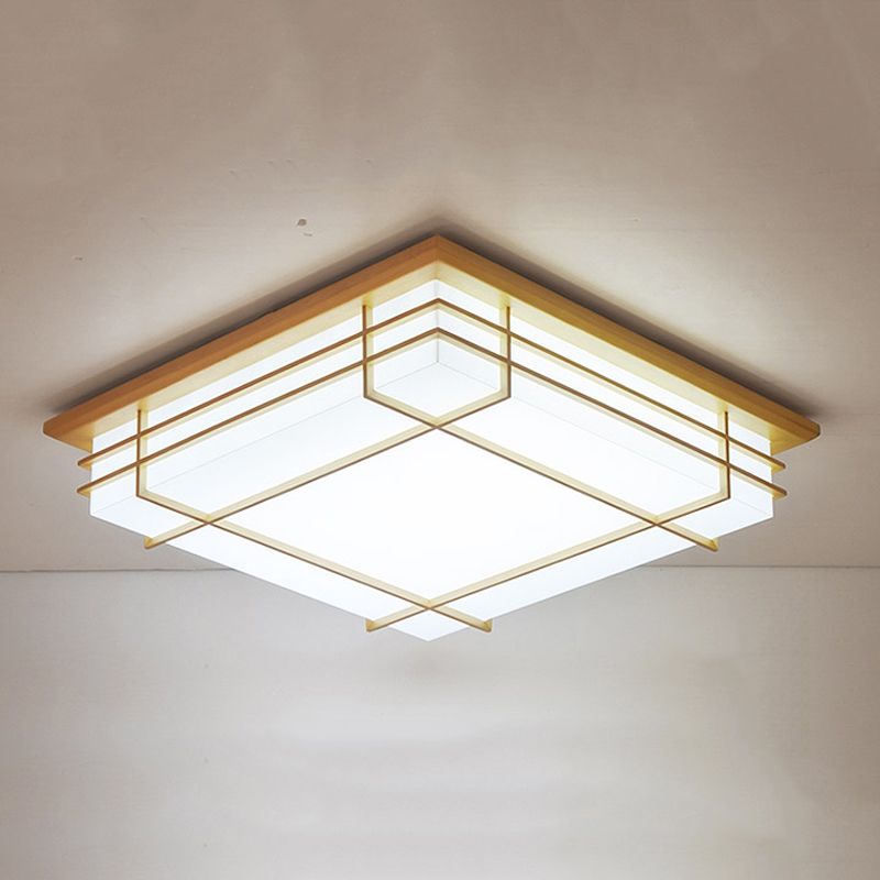 Holz Quadratische Form Flush Deckenleuchte Moderne 1-Licht Flush Mount Beleuchtung in Braun