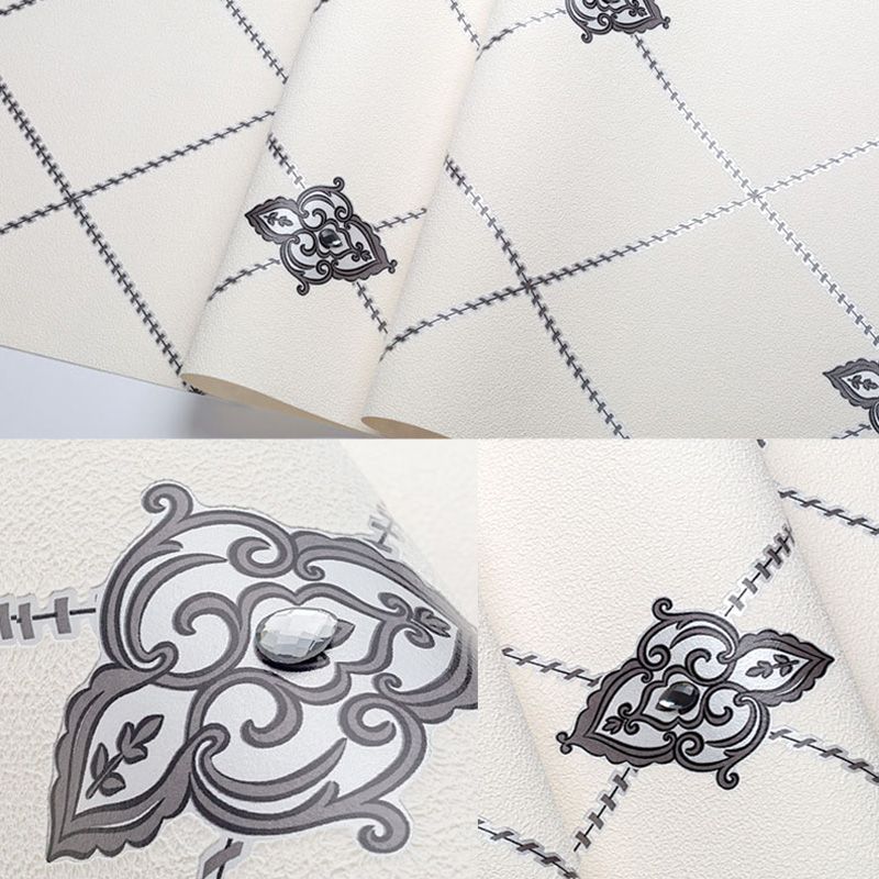 Decorative Harlequin Wall Covering Flock Textured Simple Wallpaper for Dining Room with Embedded Diamond