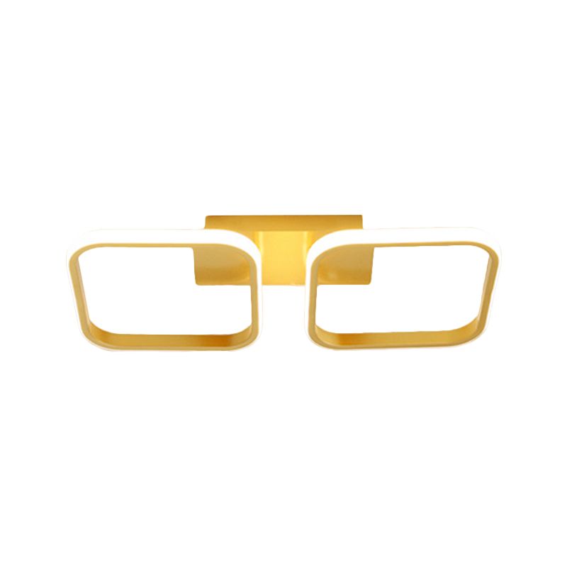 21.5"/31"/41" L Square Semi Flush Lamp Contemporary Acrylic Black/Gold LED Ceiling Mount Fixture in Warm/White Light