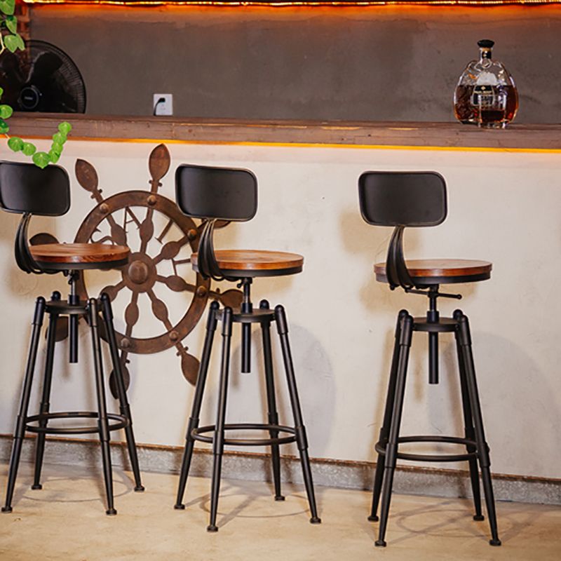 Industrial Footrest Adjustable Height Barstool Brown Pine Home Stool