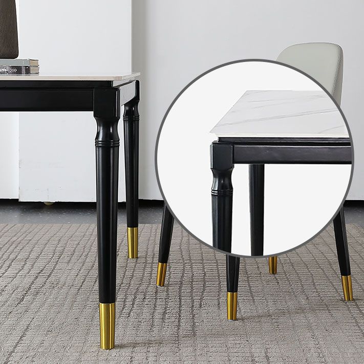Solid Wood Mid-Century Modern Table White Sintered Stone Table with 4 Legs