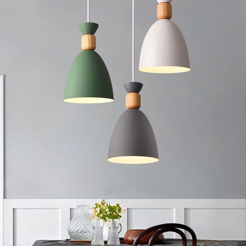 Moderne beknopte macaron hangende lamp houten koepel hanger licht met gelakte ijzeren schaduw