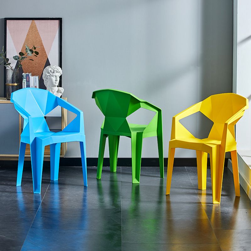 Home Contemporary Arm Chair Solid Back Plastic Stackable Dining Room Chair