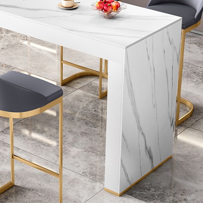 Glossy White Stone Bistro Table with Double Pedestal Contemporary Pub Table for Home