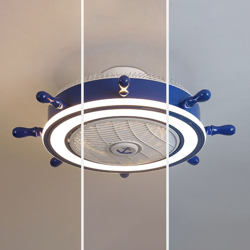 Iluminación de ventilador de timón azul marino LED acrílico Semi Flush Mounte de techo para niños para niños Room
