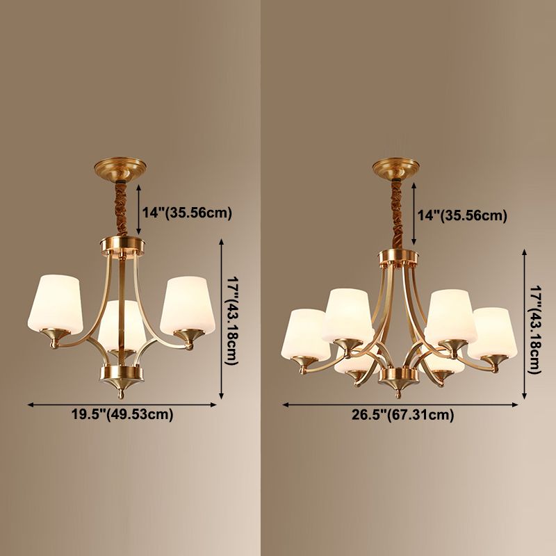 Gold Chandelier Light American Style Metal Glass Pendant Light for Living Room