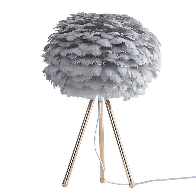 Feather Sphere Table Lighting Nordic 1 Head Nightstand Lamp with Metallic Tripod for Living Room