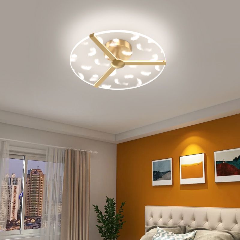 Round Shape LED Feather Ceiling Lamp Modern Aluminium 1 Light Flush Mount for Bedroom