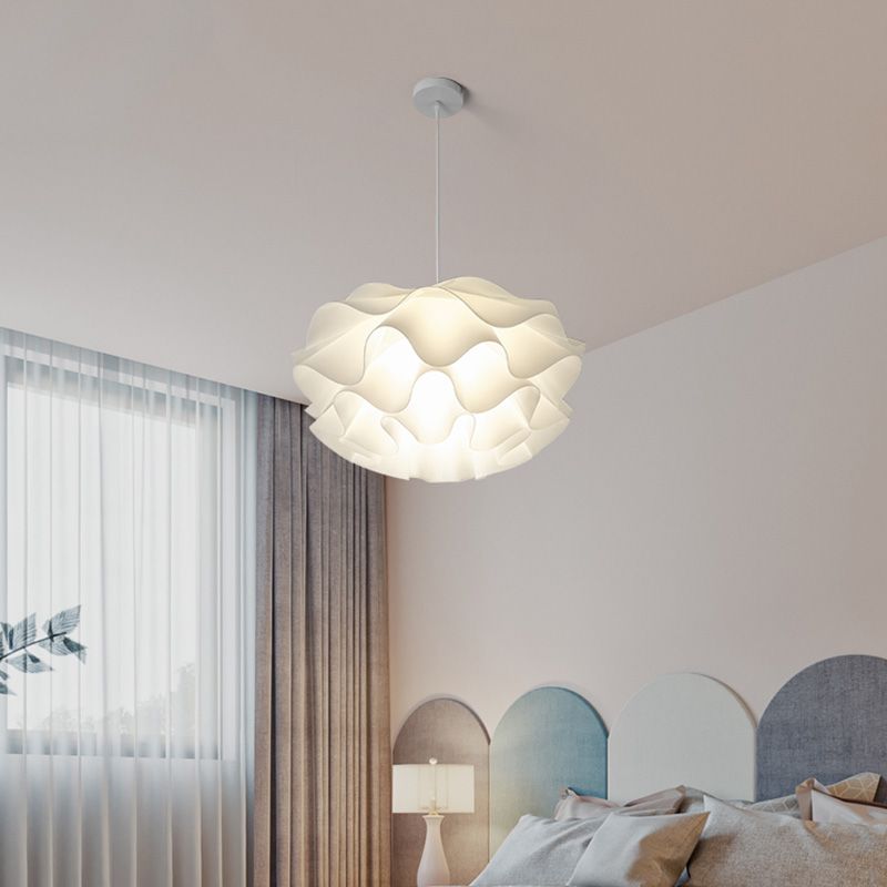 Simple Flower Pendant Light Fixture Acrylic Bedroom Pendant Ceiling Light in White