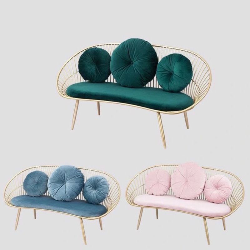 Modern Sloped Arm Sofa in Gold Metal Frame Sofa with 3 Pillows