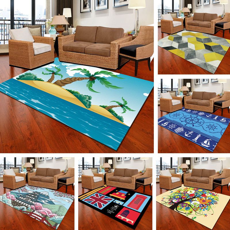 Multicolor Geometric Botanical Rug Synthetics Modern Carpet Stain Resistant Non-Slip Washable Rug for Home