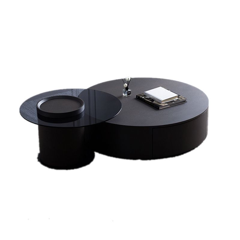 North European Round Coffee Table Wood 1 Cocktail Table with Drawers