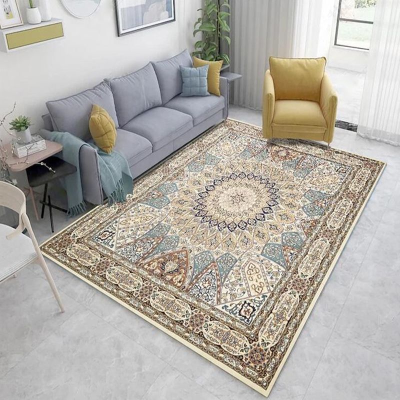 Persian Living Room Rug Multi Colored Geometric Carpet Polyester Pet Friendly Stain Resistant Anti-Slip Backing Rug with Braided Trim