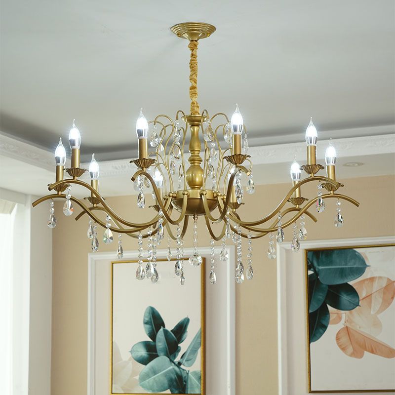 Traditional Candelabra Chandelier Metallic Hanging Pendant Light with Crystal Decoration