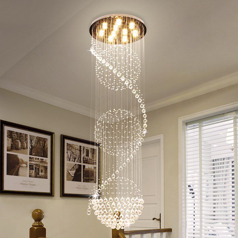 Spiral Droplet Hanging Light Fixtures Modern Simple Stainless Steel Ceiling Pendant for Stairwell
