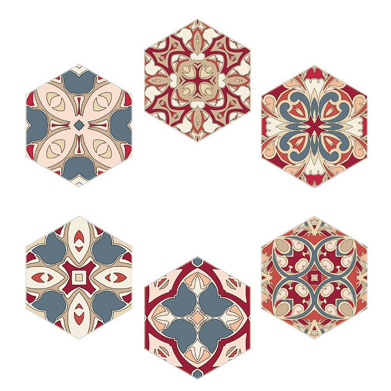 Bohemian Tiles Blossom Wallpaper Panel Orange-Blue Self Stick Wall Art for Living Room