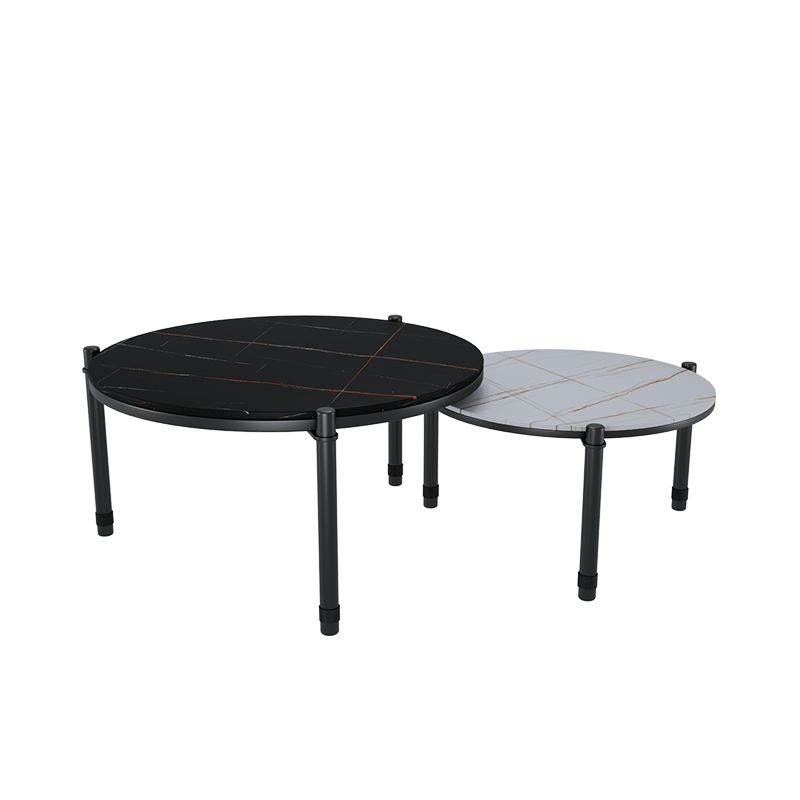 2-Piece Coffee Table Set Luxurious Round Slate 3 Legs Cocktail Table