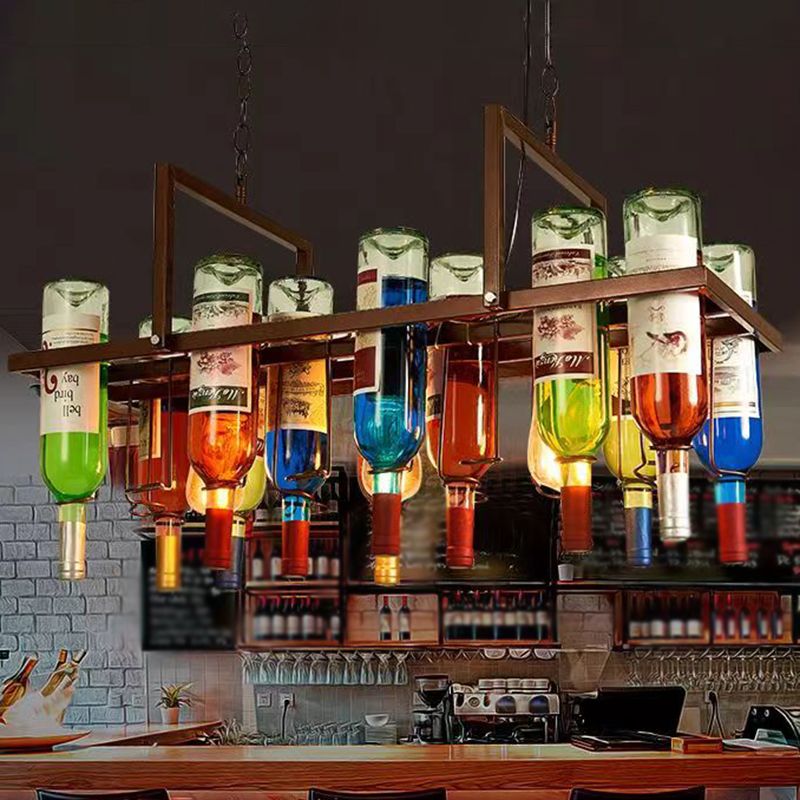 Industrial Style Hanging Lamp Iron Island Light for Dining Table (Included Wine Bottle)