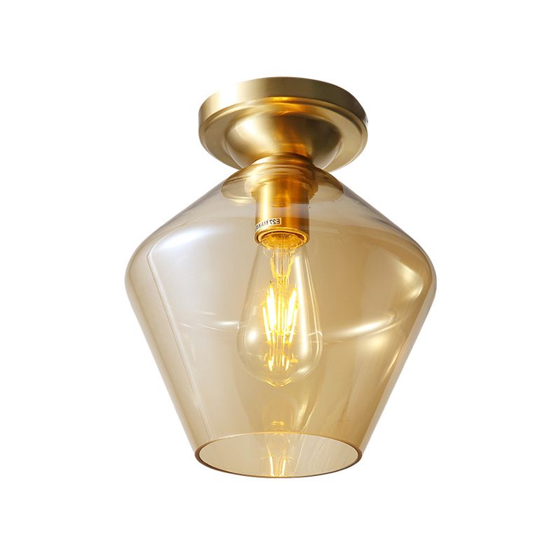 Losange encastré médiéval Cognac verre unique 9 "/ 15" large plafonnier en laiton