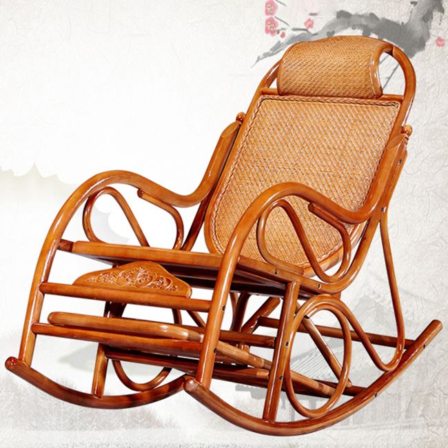 Traditional Rocking Chair Wicker Solid Color Built-in Armrest Indoor Rocking Chair