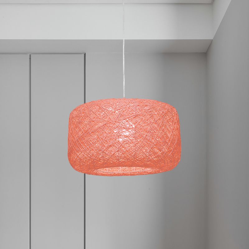 8 "/12" Dia Drum Hanging Leuchte Moderne Stil gewebter Rattan Rattan 1 Kopf Esszimmer Anhängerlampe in Schwarz/Weiß