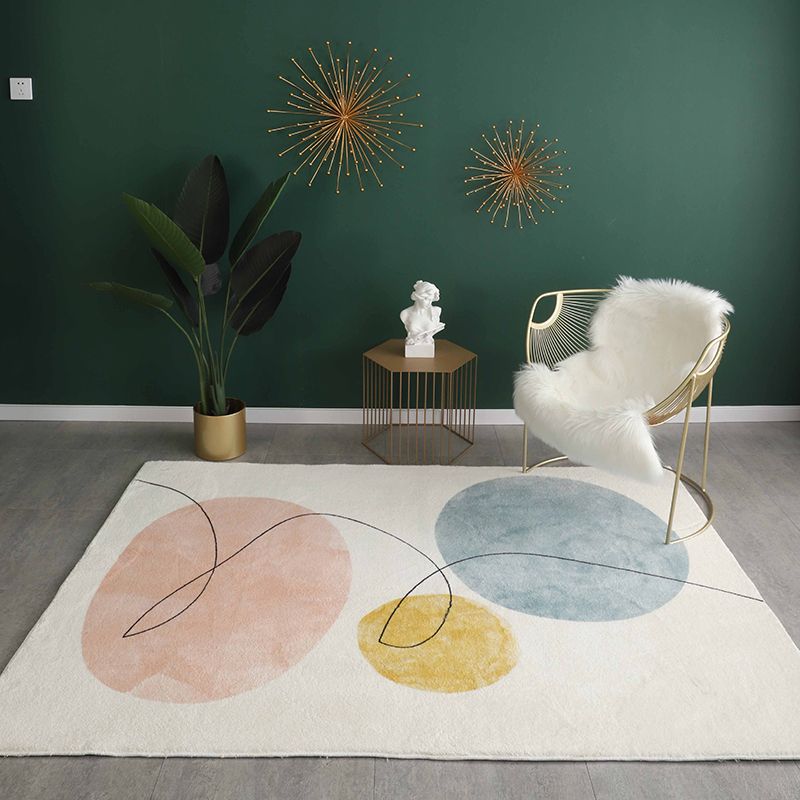 Casual Color Block Carpet White Tone Polyester Rug Anti-Slip Backing Carpet for Living Room