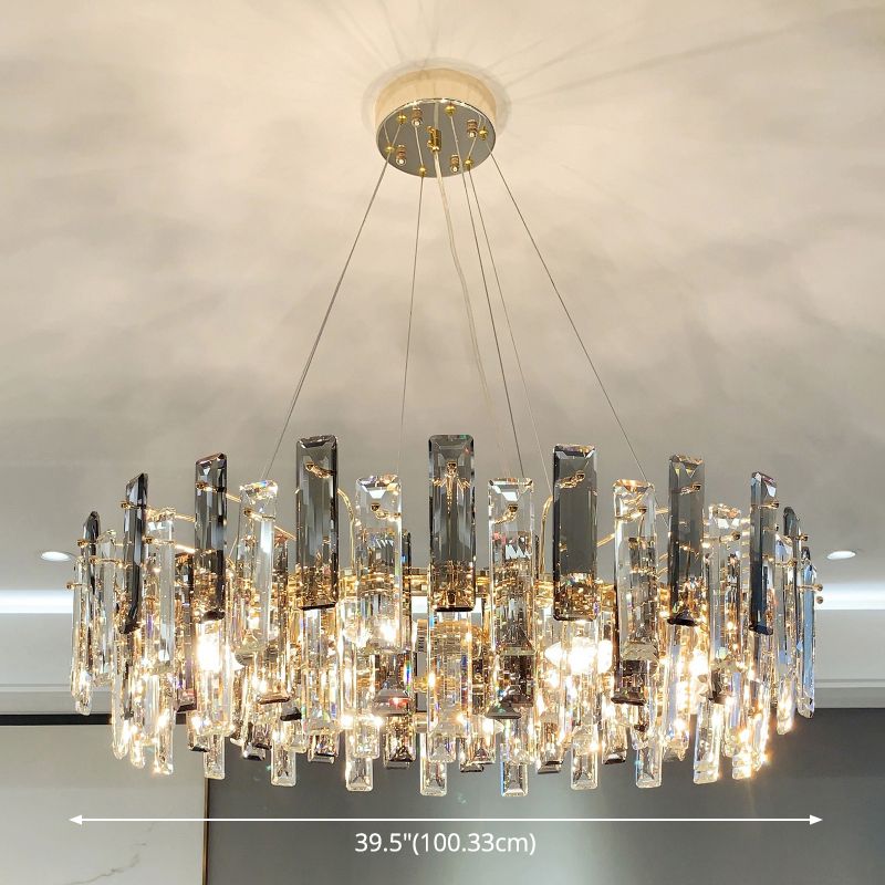 Drum Pendant Ceiling Light Modernist Smoke Grey Crystal Living Room Chandelier Lamp
