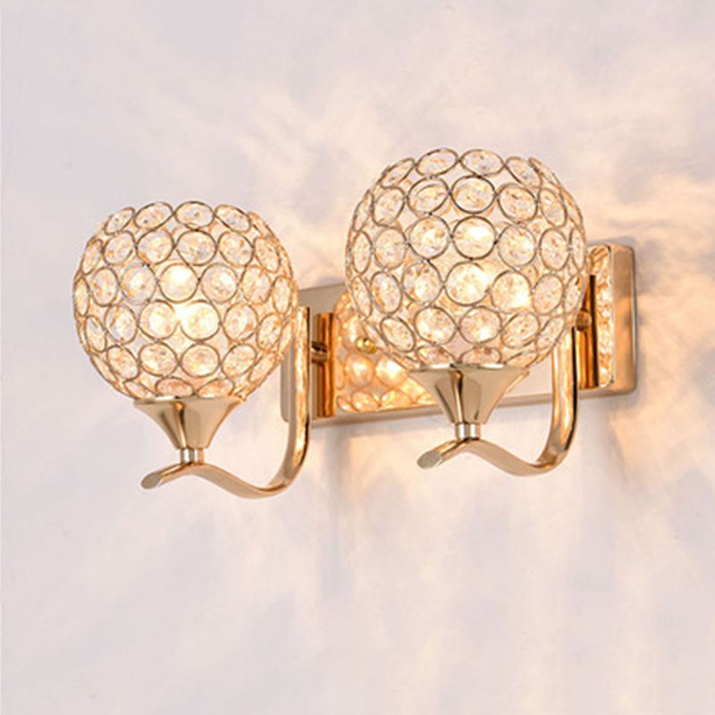 Globe Sconce Lamp Contemporary Crystal 2-Light Bedroom Wall Mount Light