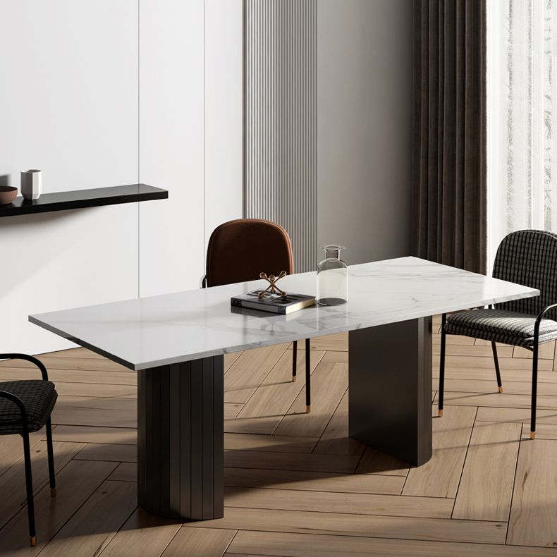 Metal Contemporary Double Pedestal Dining Table Sintered Stone Table for Dining Room