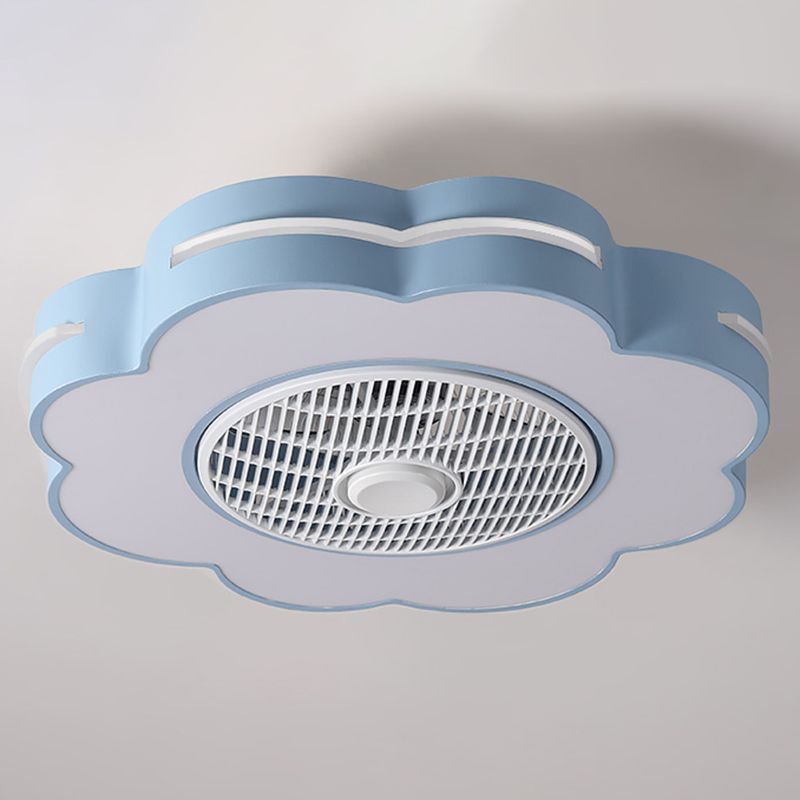 Macaron Drum Shaped Ceiling Fan Metal Child Bedroom LED Semi Flush Light