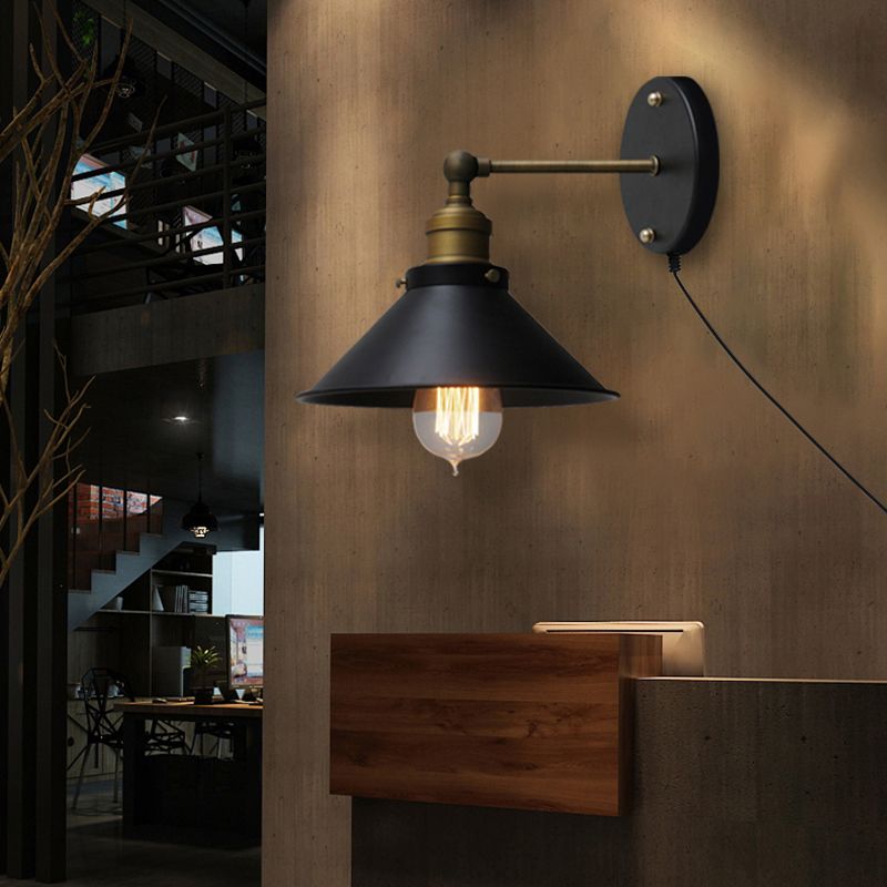 1 Kopf Metall Wandmontierte Lampe Vintage Stil schwarzer Finish konisch