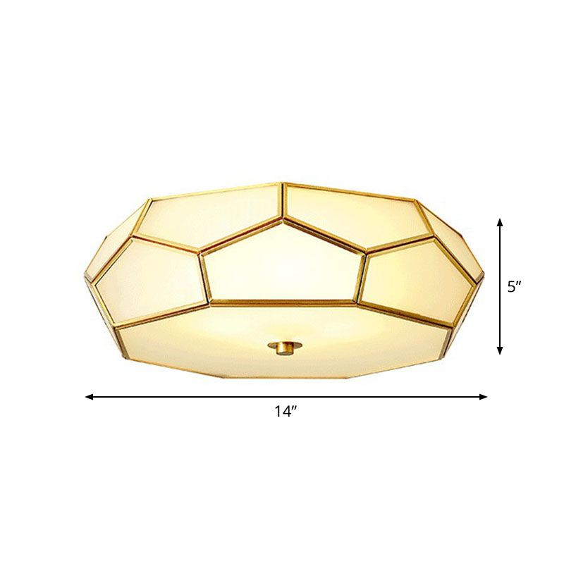 Brass Football Design Ceiling Light Minimalist White Glass Brass Finish Flush Light Fixture