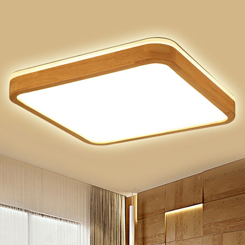 Lámpara de montaje empotrada de madera cuadrada/rectangular, lámpara de techo LED moderna de 12"/16"/19,5" de ancho, color beige, con difusor esmerilado en luz natural