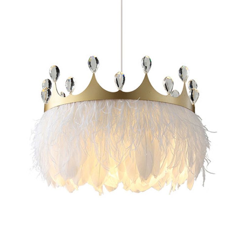 Éclairage pendentif de la couronne de plumes minimaliste 1 tête de suspension blanche Lumière avec déco cristallin