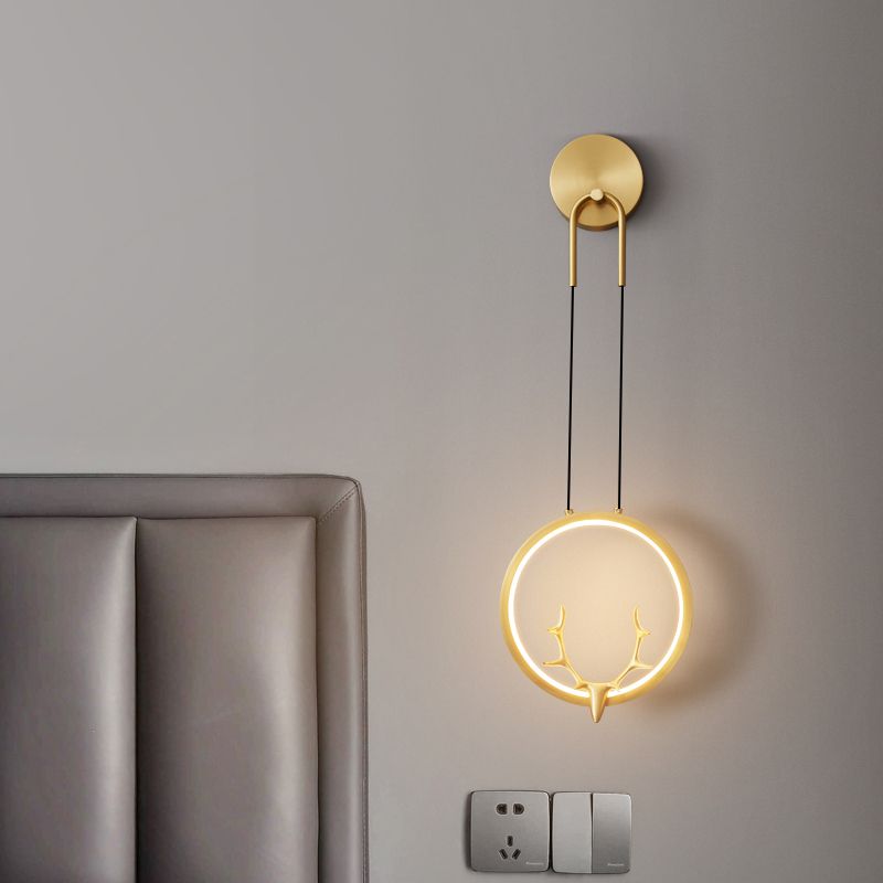 1 lumière en métal contemporain luminaire mural luminaire des bois lampe pour chambre à coucher