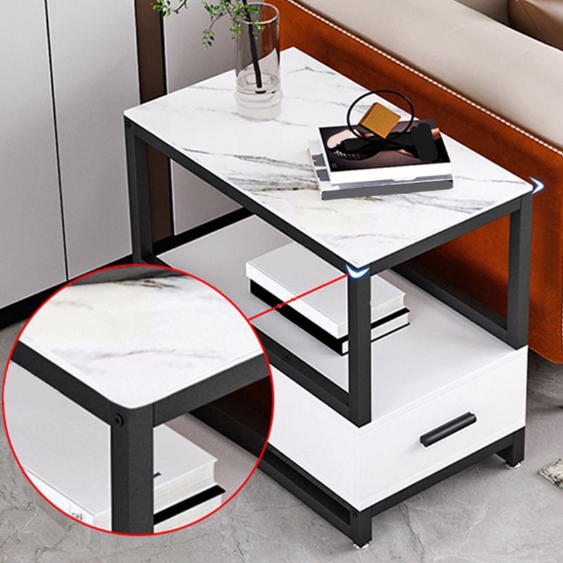 1-Drawer 1-Shelf End Table Modern 21.65" Tall Stone Side Table