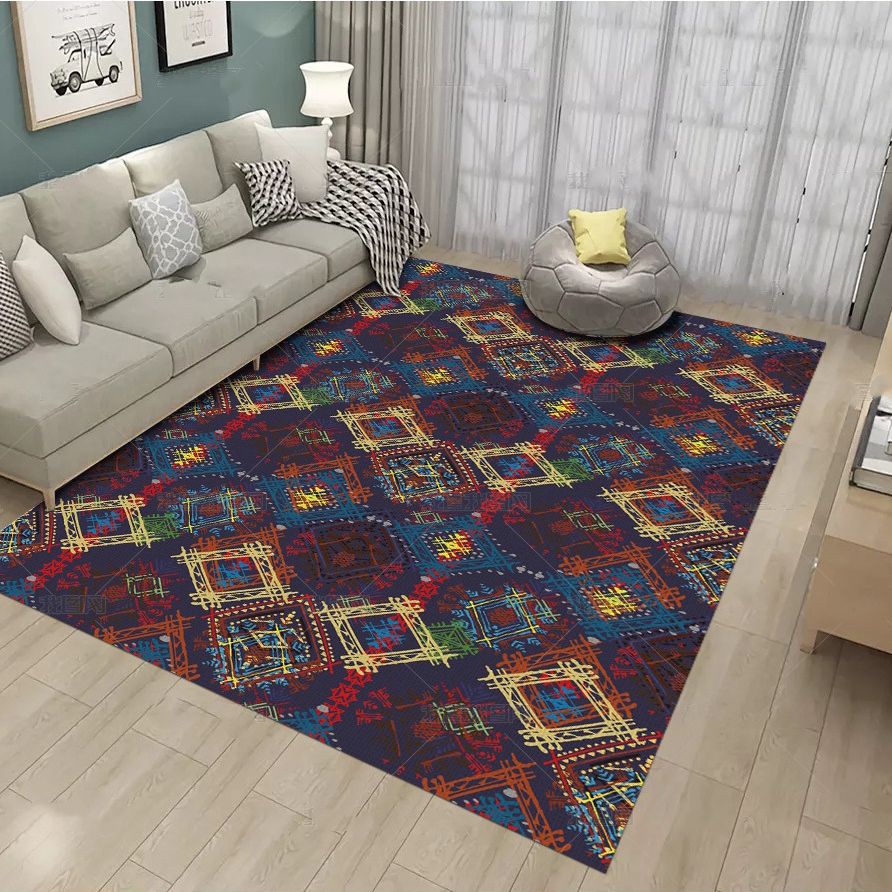 Restoration Tribal Printed Rug Multicolor Bohemian Carpet Synthetics Anti-Slip Backing Stain Resistant Pet Friendly Rug for Room