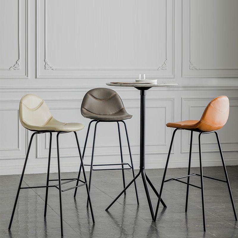Modern Backrest Armless Counter Stool Iron Bistro Bar Stool with Leather Cushion
