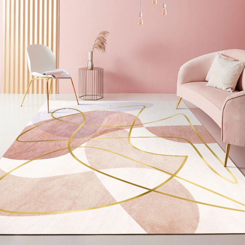 Pink Modern Rug Polyester Irregular Color Piece Rug Washable Rug for Drawing Room