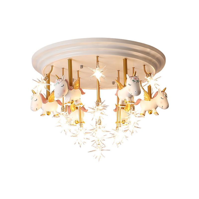 Resin Unicorn LED Semi Flush Nursery Flush Ceiling Light Fixture with Clear Glass Shade