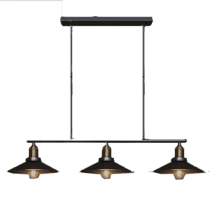 Cone Shade Restaurant Island Lamp Warehouse Style Metal 3 Heads Black Pendant Light