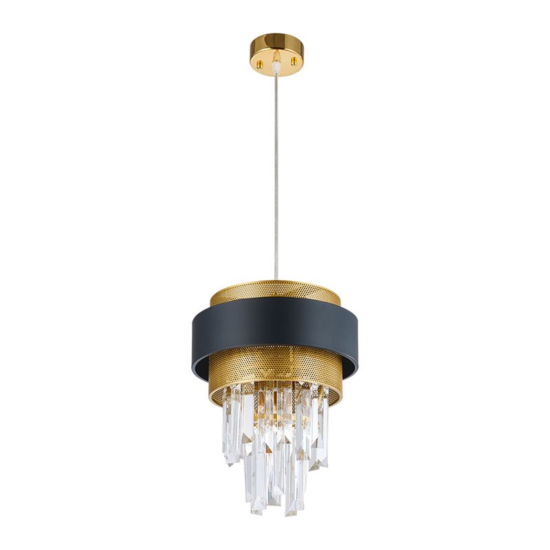 Accordi della Grande stanza giù Mini Pendant Prisms Crystal Modern 1 Bulb Black and Gold Finish Sospension Light