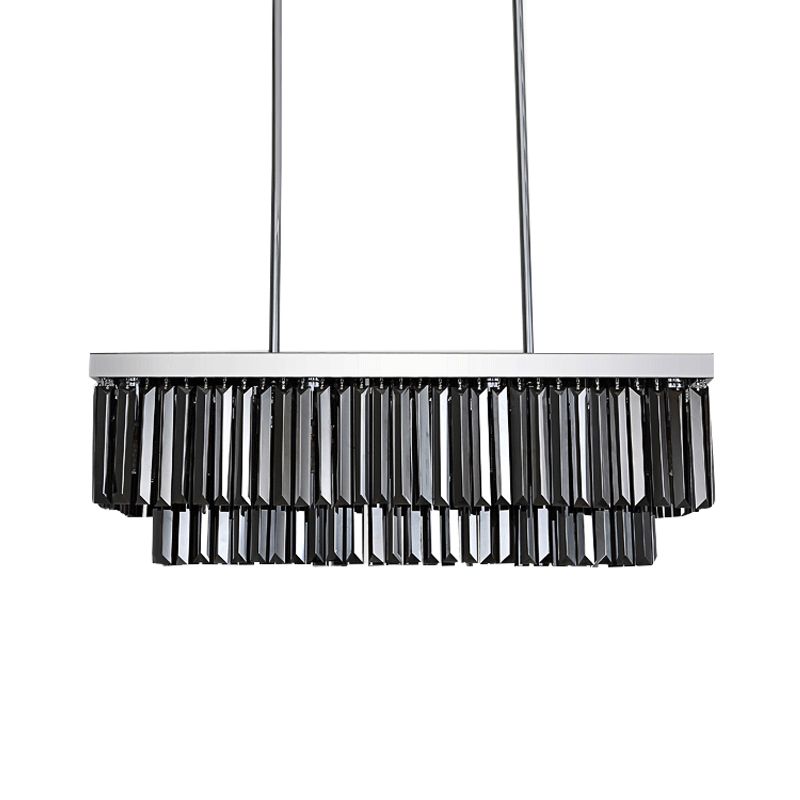 Rectangle Hanging Light Modern Smoke Gray Crystal Block 6/8/10 Heads Dining Room Chandelier Lamp