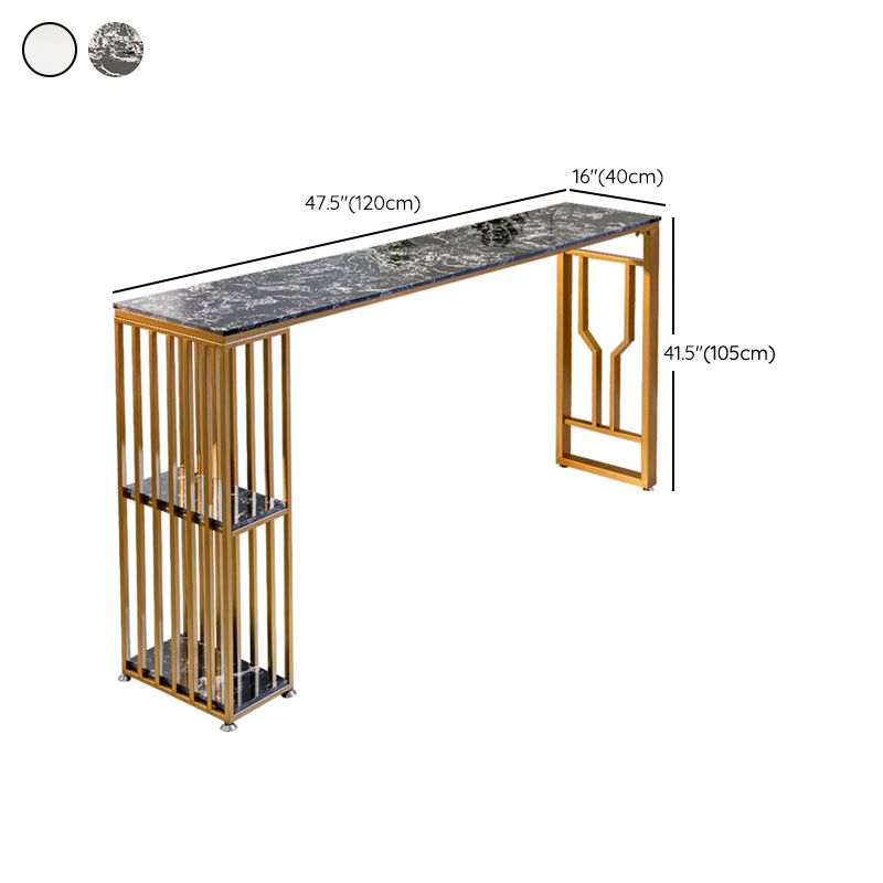 Faux Marble Bistro Table 2-shelf Rectangle Bar Height Cocktail Table with Metal Base