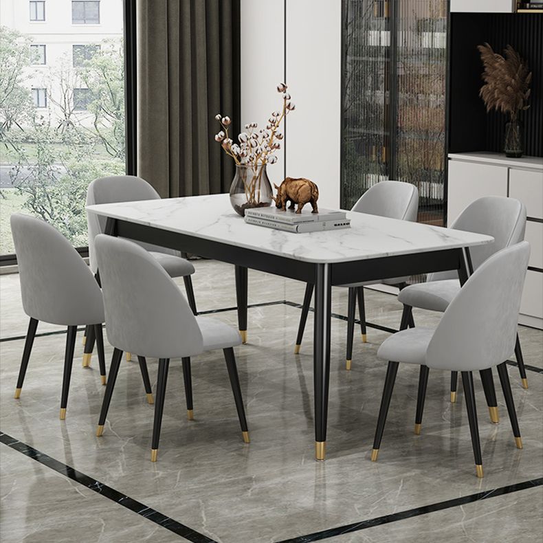 Contemporary Style Sintered Stone Dining Set with Traditional Height Table and 4 Black Legs Base