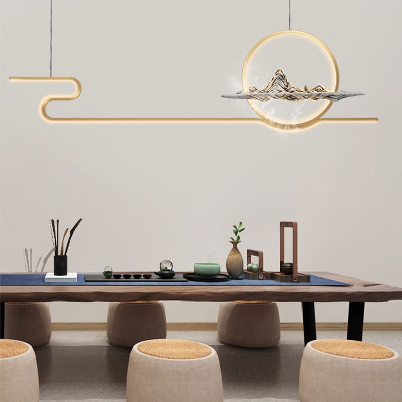 Contemporary Metal 2 Light Pendant Lights Linear Island Light Fixtures for Kitchen